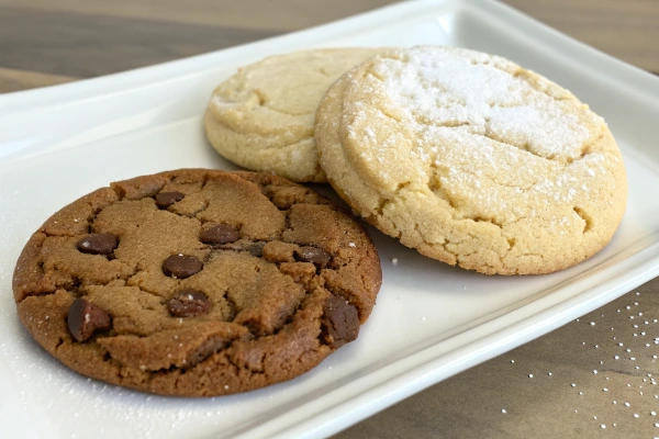 Cookies baked with brown sugar vs. white sugar, showing differences in texture, color, and chewiness