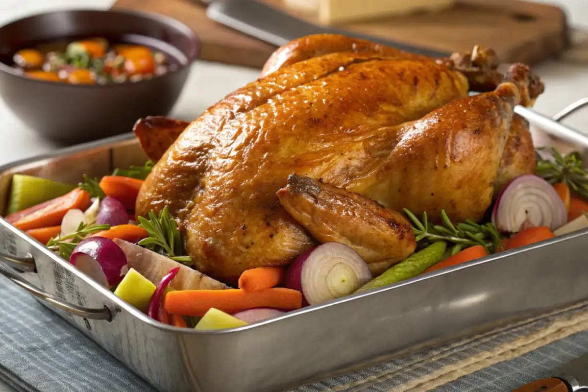 What do you put in the bottom of a turkey roasting pan?