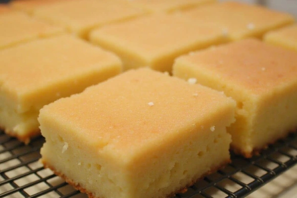 Golden brown kefir sheet cake fresh from the oven.