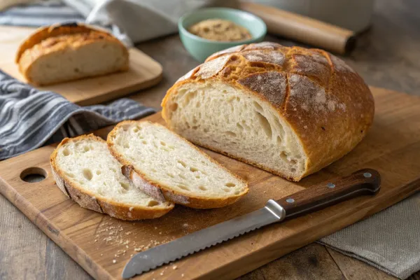 Scored sourdough bread loaf just out of the oven