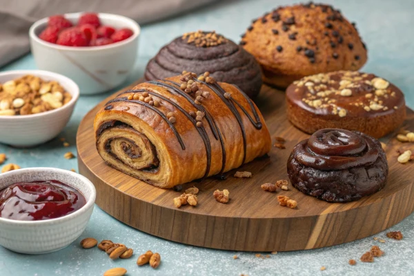 Various types of chocolate buns from around the world.